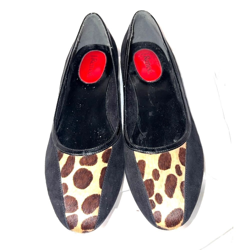 J Renee suede flats animal print insert patent leather accent size 6.5